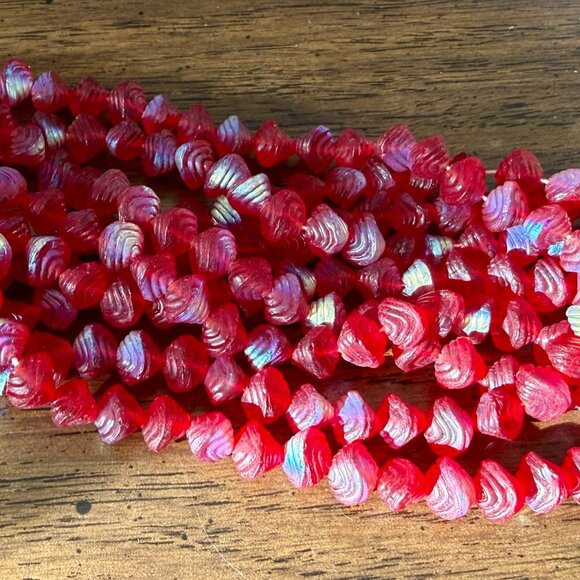 9 (Nine) 8" Strands Czech Glass Beads - Matte Ruby AB Shells 8x9mm - Picture 2 of 4